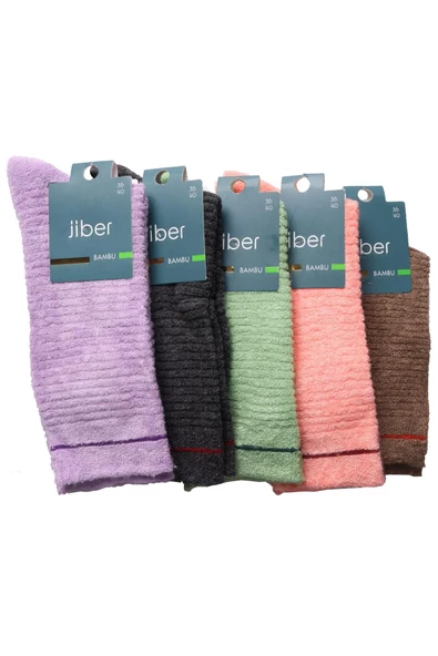 Jiber Kadın Bambu Ters Havlu Soket Çorap 6955 - 12 Adet  Karışık Renk 36-39