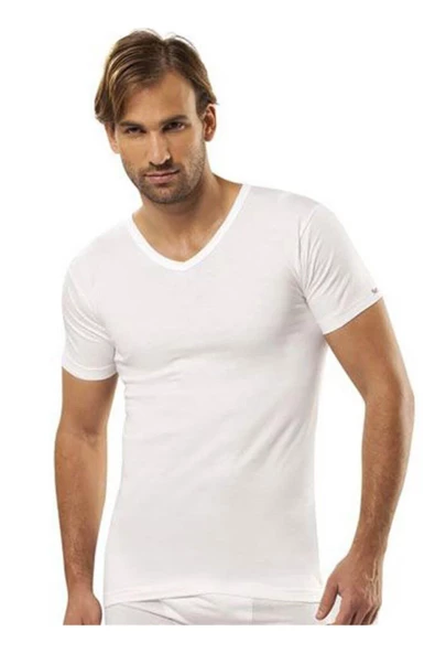 Jiber Erkek V Yaka Fanila 3'Lü Paket - 105  Beyaz M - Resim 2