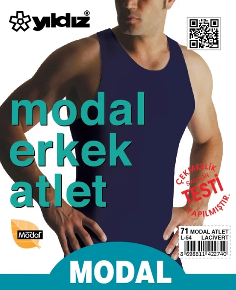 3'Lü Yıldız 71 - 72 - 73 - 74 Erkek Modal Atlet Renkli  Lacivert 2XL - 2