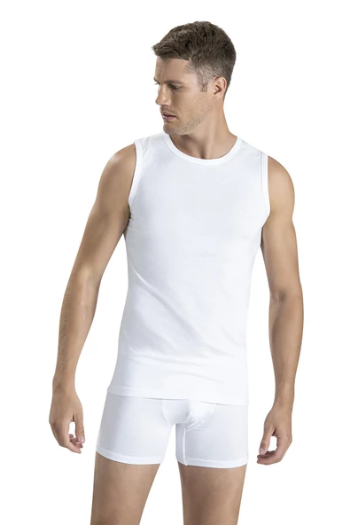 Jiber Erkek Sıfır Yaka Sıfır Kol Pamuklu Fanila Atlet 126 - 3 Adet  Beyaz XL ürün görseli 1