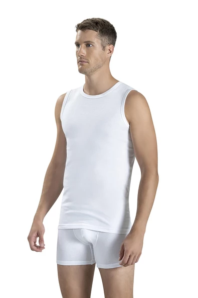 Jiber Erkek Sıfır Yaka Sıfır Kol Pamuklu Fanila Atlet 126 - 3 Adet  Beyaz XL - Resim 2