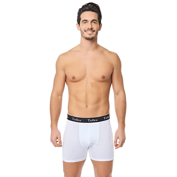 3 Adet Tutku Erkek Elastan Spor Boxer  Beyaz S