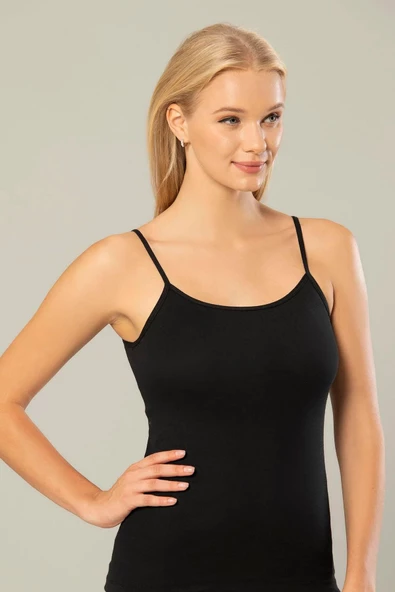 Erdem Kadın Ribana İp Askılı Atlet 2153 - 6 Adet  Siyah L ürün görseli