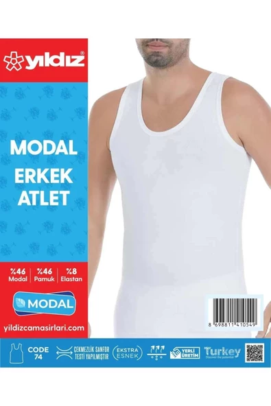 Yıldız Erkek Modal Askılı Atlet 71/74 - 6 Adet  Beyaz L - Resim 2