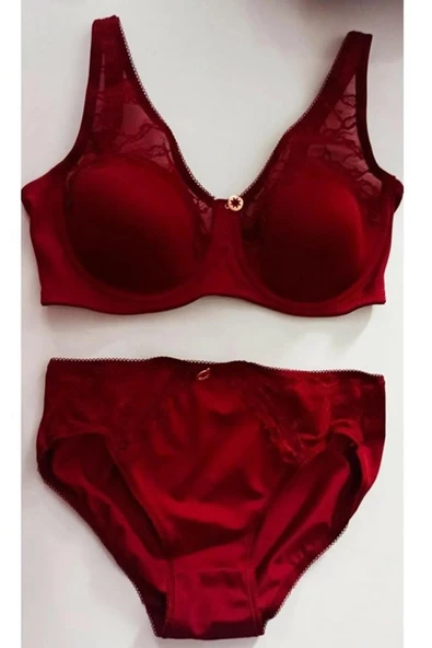 Le Jardin Kadın Desteksiz Dantel Detaylı Toparlayıcı Sütyen Külot Takımı 5035 -1 Adet  Bordo 100B - Resim 3