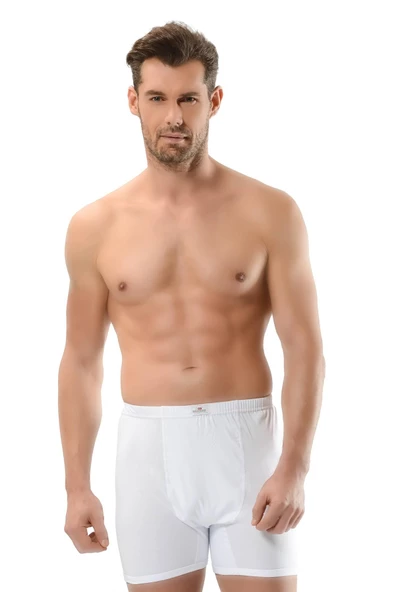 Jiber Erkek Pamuklu Paçalı Boxer 102/108 - 12 Adet  Beyaz 3XL