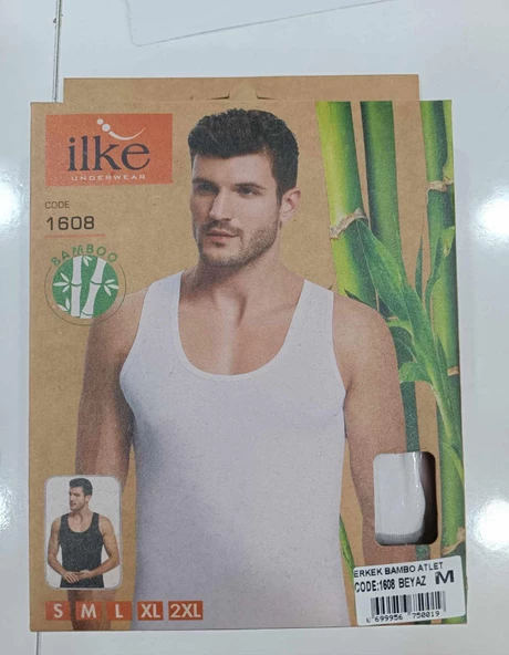 İlke Erkek Bambu Likralı Askılı Atlet 1608 - 1 Adet  Beyaz S - Resim 3