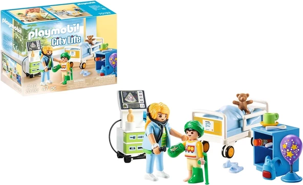 Playmobil 70192 Şehir Hayatı Çocuk Hastanesi Odası, eğitici oyuncak, eğlenceli yaratıcı rol yapma, oyun seti 4 yaş ve üz