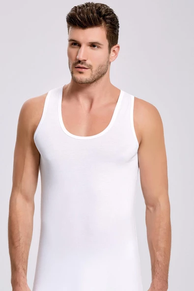 İlke Erkek Bambu Likralı Askılı Atlet 1608 - 3 Adet  Beyaz 2XL