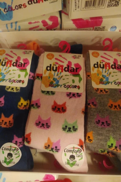 Dündar Kız Çocuk Pamuk Desenli Çorap - 6 Adet Karışık Renk 23-25 - 4