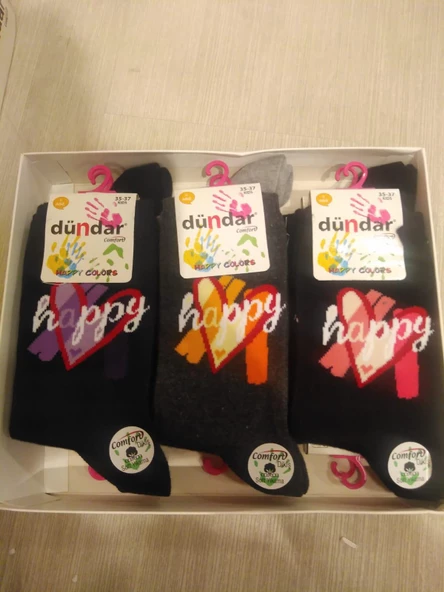 Dündar Kız Çocuk Pamuk Desenli Çorap - 6 Adet  Karışık Renk 35-37 - Resim 8