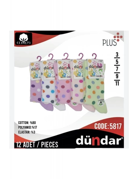Dündar Kız Çocuk Pamuk Desenli Çorap - 6 Adet  Karışık Renk 29-31 - Resim 2
