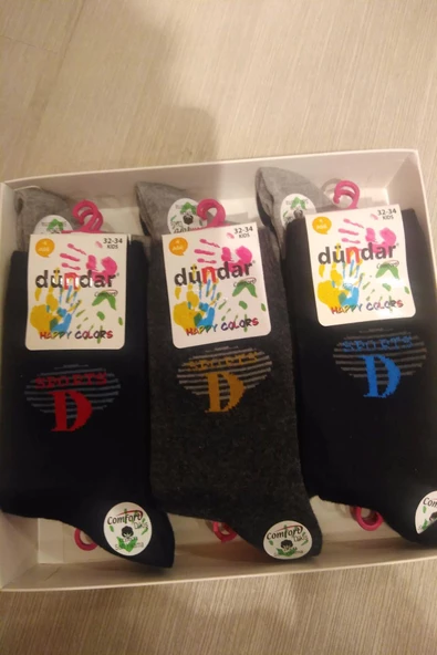 Dündar Erkek Çocuk Pamuk Desenli Çorap - 6 Adet  Karışık Renk 35-37 - Resim 3