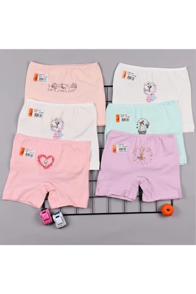 İlke Kız Çocuk Likralı Baskılı Şort Boxer 350 - 6 Adet  Karışık Renk 7 No:9-10 Yaş - Resim 2