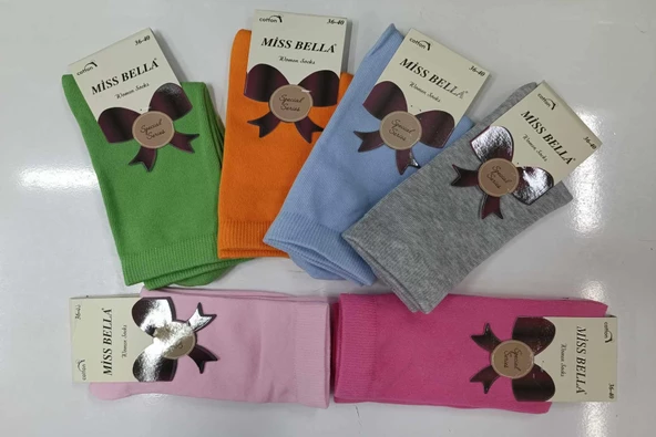 Miss Bella Kadın Pamuklu Soket Düz Açık Pastel Çorap 02 - 12 Adet  Karışık Renk 36-40 - Resim 2
