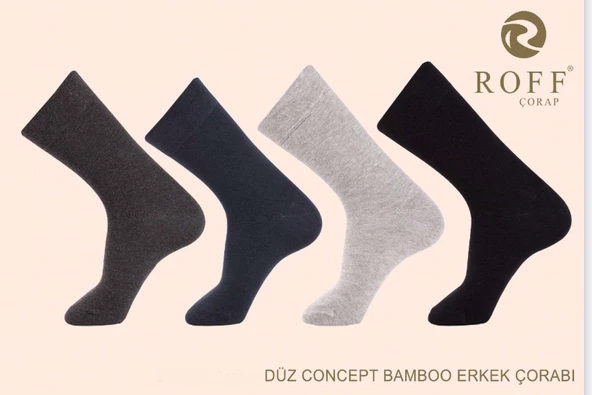 Roff Erkek Bamboo Soket Düz Çorap 14009 - 6 Adet  Karışık Renk 41-44 - Resim 2