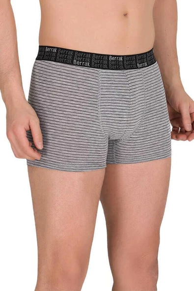 Berrak 4475 Erkek Ringel Çizgili Likralı Pamuk Boxer - 2 Adet  XL Gri