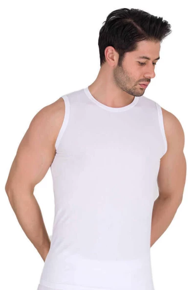 Berrak Erkek Likralı Süprem Kolsuz Bisiklet Yaka Atlet 3'Lü Paket - 1026  Beyaz XL