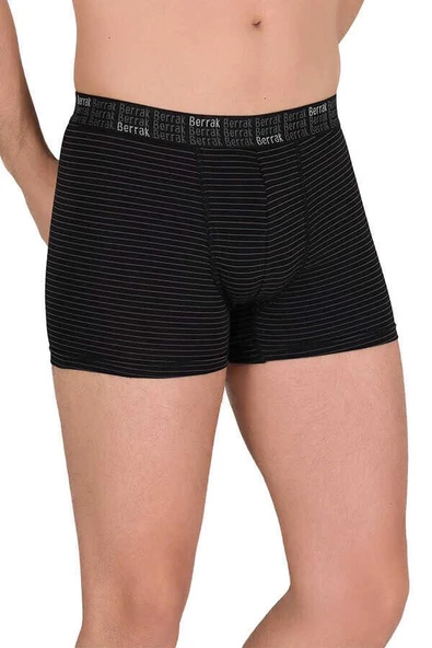 Berrak 4475 Erkek Ringel Çizgili Likralı Pamuk Boxer - 2 Adet  Siyah 2XL