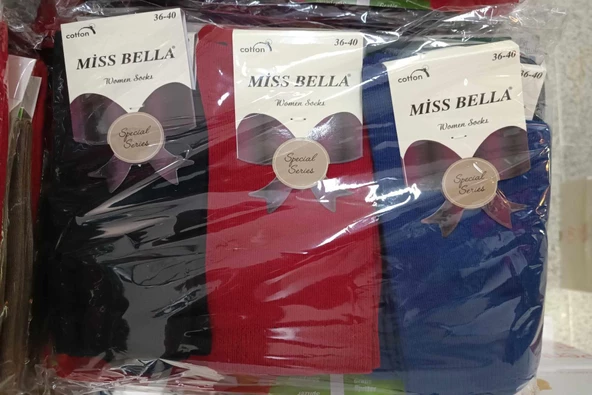 Miss Bella Kadın Pamuklu Soket Düz Koyu Pastel Çorap 01- 6 Adet  Karışık Renk 36-40 - 3
