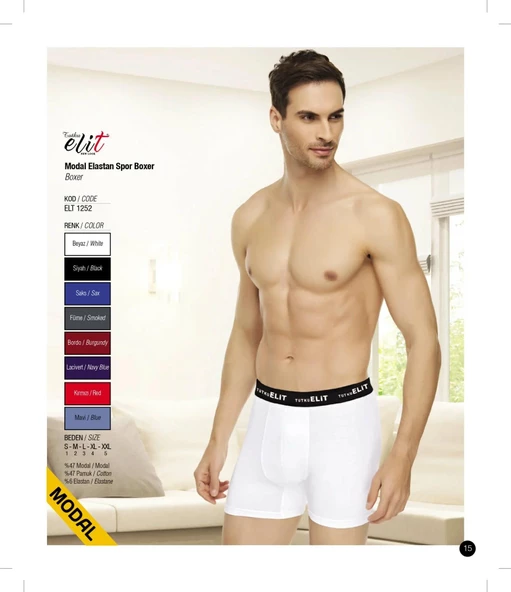 Tutku Elit Erkek Modal Elastan Spor Boxer 1252 - 6 Adet  Beyaz 2XL