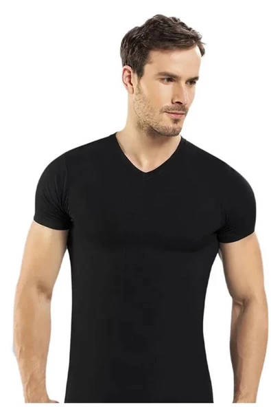 Anıt Erkek V Yaka Modal Fanila Atlet 1204 - 6 Adet   Siyah M - Resim 2