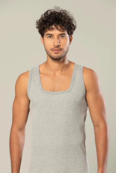 Erdem Erkek Kaşkorse Kare Yaka Askılı Atlet 1128 - 3 Adet  Gri 2XL
