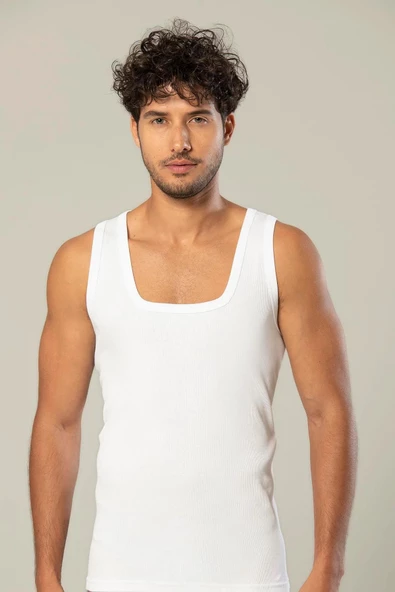 Erdem Erkek Kaşkorse Kare Yaka Askılı Atlet 1128 - 3 Adet  Beyaz 2XL