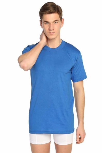 Seher Yıldızı Erkek Penye Renkli Sıfır Yaka Fanila Atlet 003 - 6 Adet  2XL Saks Mavi - Resim 7