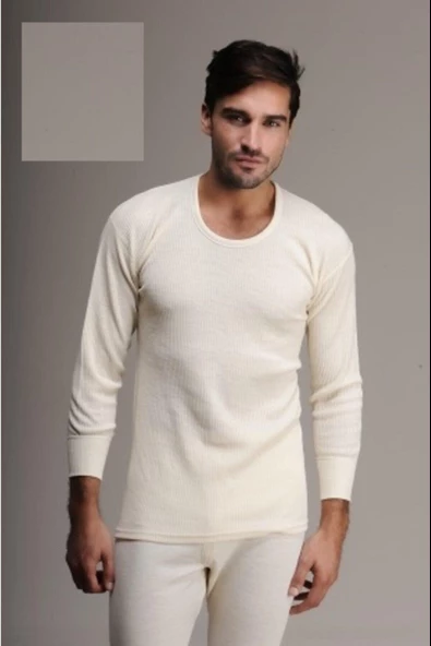 Hasyün Erkek %100 Yün Uzun Kollu Fanila Tayt İçlik Set 1002 - 1001- 1 Set  XL Ekru - 6