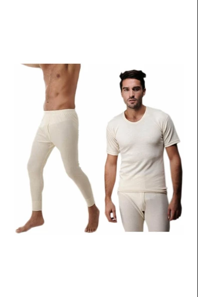 Hasyün Erkek Yün Kısa Kollu Fanila Tayt İçlik Set 100 - 101- 1 Set  M Ekru