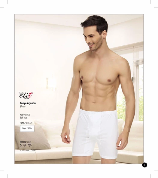 Tutku Elit Erkek Penye Arjantin Paçalı Boxer 1051 - 6 Adet  Beyaz XL - Resim 3