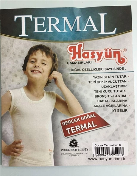 Hasyün Erkek Çocuk İnce İçlik Yün Atlet 520 - 2 Adet  Ekru 8(8-9 Yaş) - Resim 3