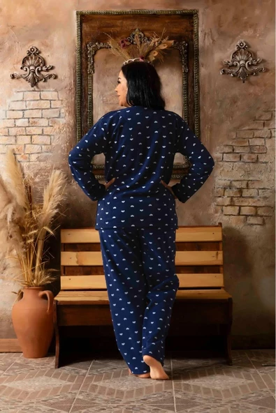 Sude Kadın Büyük Beden  Kışlık Welsoft Pijama Takımı K200/585 - 1 Adet  Lacivert 5XL - 3