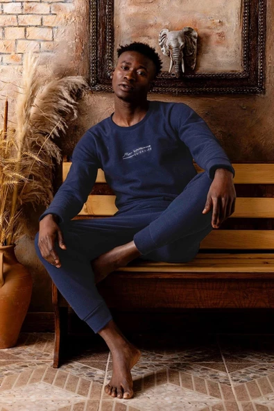 Sude Erkek Kışlık Polar Pijama Takımı K100/12 - 1 Adet  L Lacivert - Resim 3