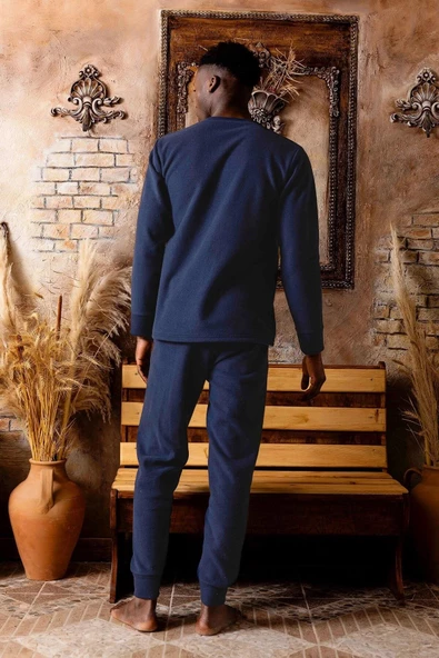 Sude Erkek Kışlık Polar Pijama Takımı K100/12 - 1 Adet  L Lacivert - Resim 5