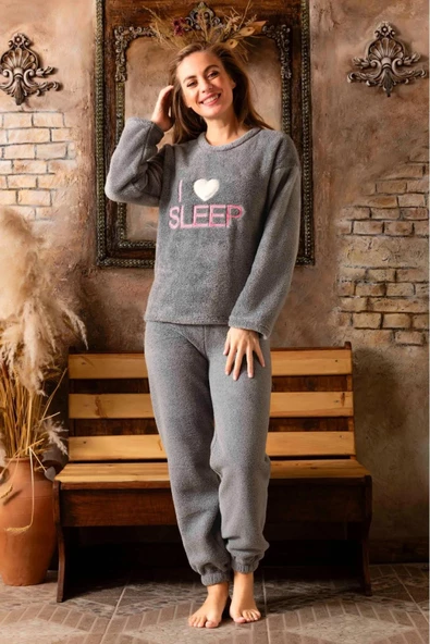 Charme Kadın Kışlık Peluş Pijama Takımı K-200-494 - 1 Adet  L Antrasit - 2