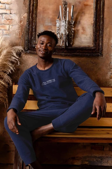 Sude Erkek Kışlık Polar Pijama Takımı K100/12 - 1 Adet  L Lacivert - Resim 4