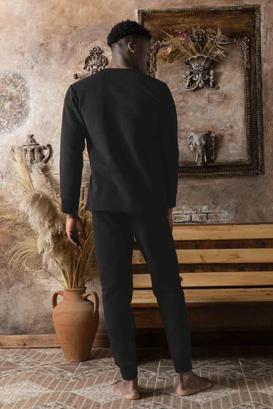 Sude Erkek Kışlık Polar Pijama Takımı K100/23 - 1 Adet  Siyah 2XL - Resim 3