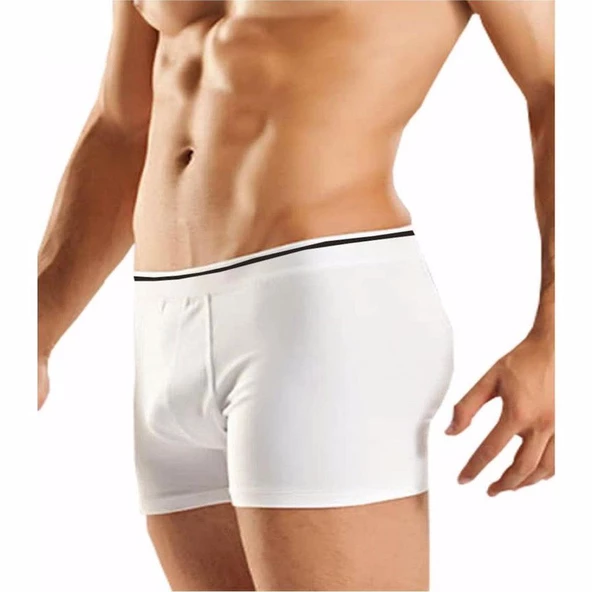 Berrak 1097 Likralı Erkek Boxer Paçalı Külot 6 Adet   Beyaz 2XL