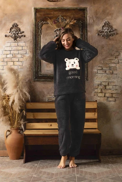 Charme Kadın Kışlık Peluş Pijama Takımı K-200-472 - 1 Adet  Siyah L - 2
