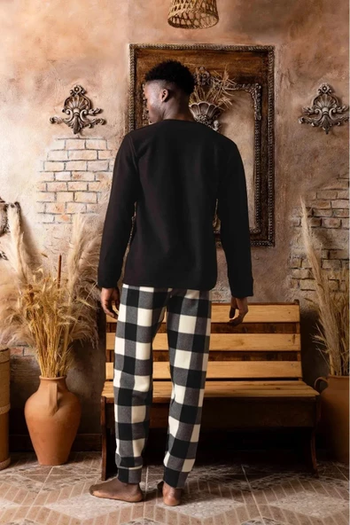 Sude Erkek Kışlık Polar Pijama Takımı K100/13 - 1 Adet  Siyah M - Resim 3