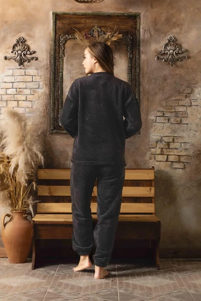 Charme Kadın Kışlık Peluş Pijama Takımı K-200-472 - 1 Adet  Siyah L - 3