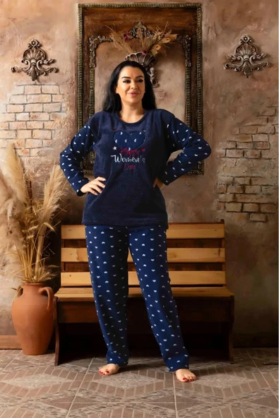 Sude Kadın Büyük Beden  Kışlık Welsoft Pijama Takımı K200/585 - 1 Adet  Lacivert 5XL - 2