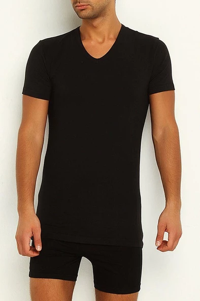 3'Lü Yıldız Erkek Modal Pamuk V Yaka Fanila T-Shirt  Siyah 3XL - 2