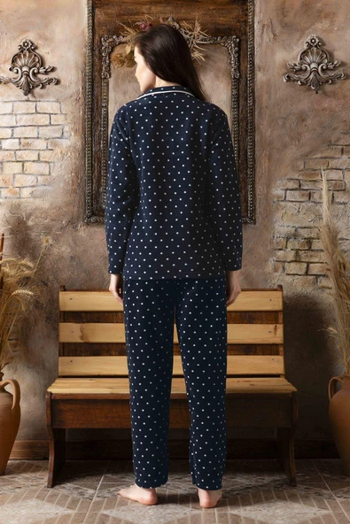 Sude Kadın Gömlek Önden Düğmeli Polar Desenli Pijama Takımı P200/124 - 1 Adet  Lacivert S - 3