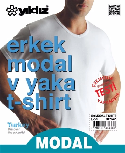3'Lü Yıldız Erkek Modal Pamuk V Yaka Fanila T-Shirt  Beyaz XL - Resim 3