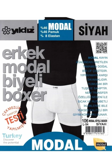 Yıldız Erkek Biyeli Modal Likralı Boxer 105 - 3 Adet  Siyah L - 3