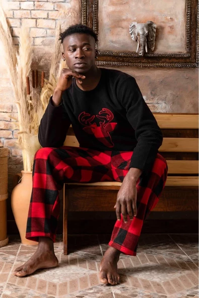 Sude Erkek Kışlık Polar Pijama Takımı A100/11 - 1 Adet  Siyah 2XL
