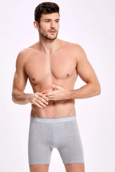 İlke Erkek Uzun Likralı Boxer 005 - 3 Adet  Gri 2XL